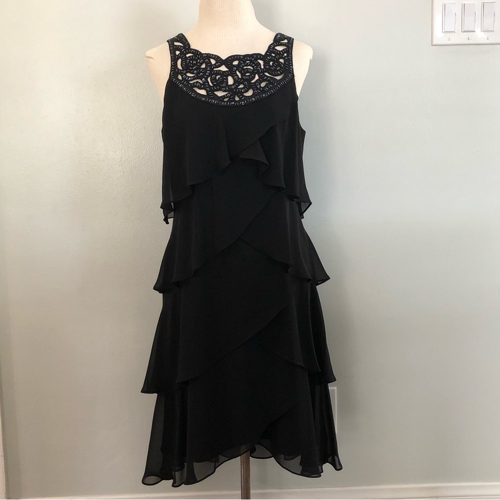 SLNY Black Chiffon Cocktail Dress, Size 10